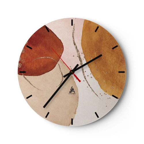 Horloge murale - Pendule murale - Composition abstraite avec des taches de couleurs terreuses - 30x30cm - Rondeur et mouvement - Décoration murale moderne pour le salon, la cuisine et la chambre ARTTOR