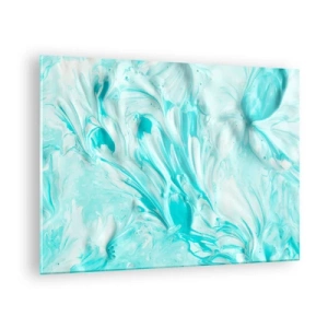 Impression sur verre - Image sur verre - Motifs abstraits bleus et blancs ressemblant à un mouvement ondulatoire - 70x50cm - Ensemble pour toujours - Décoration murale moderne pour le salon et la chambre ARTTOR