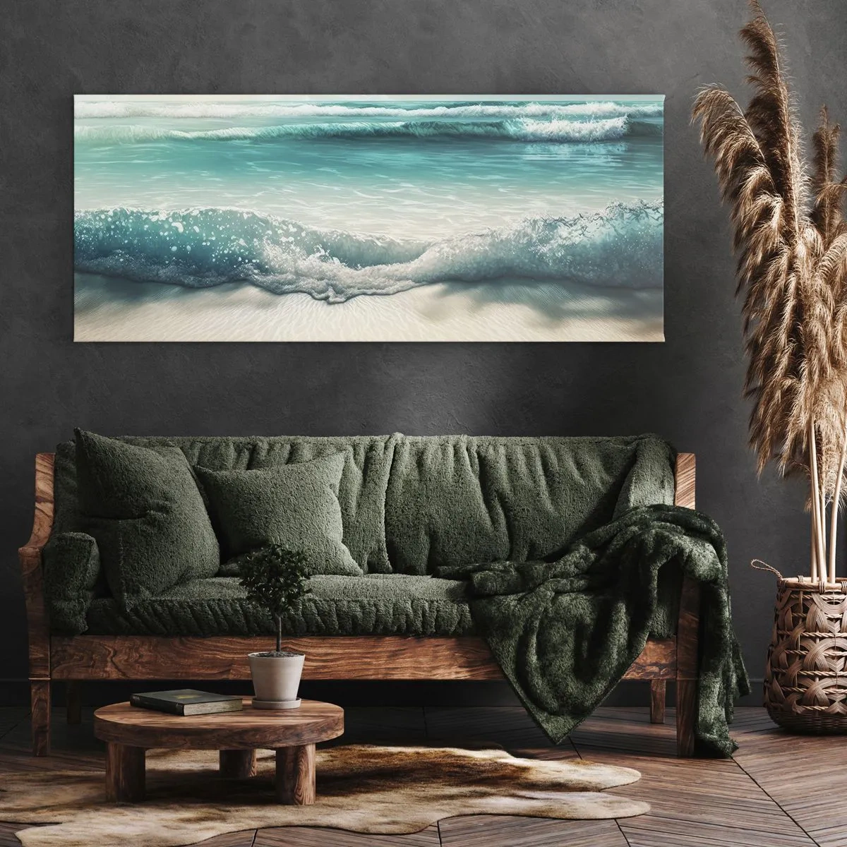 Impression sur toile - Image sur toile - Vagues de l'océan sur une plage de sable clair - 120x50cm - La paix de l'océan - Décoration murale moderne pour le salon et la chambre ARTTOR