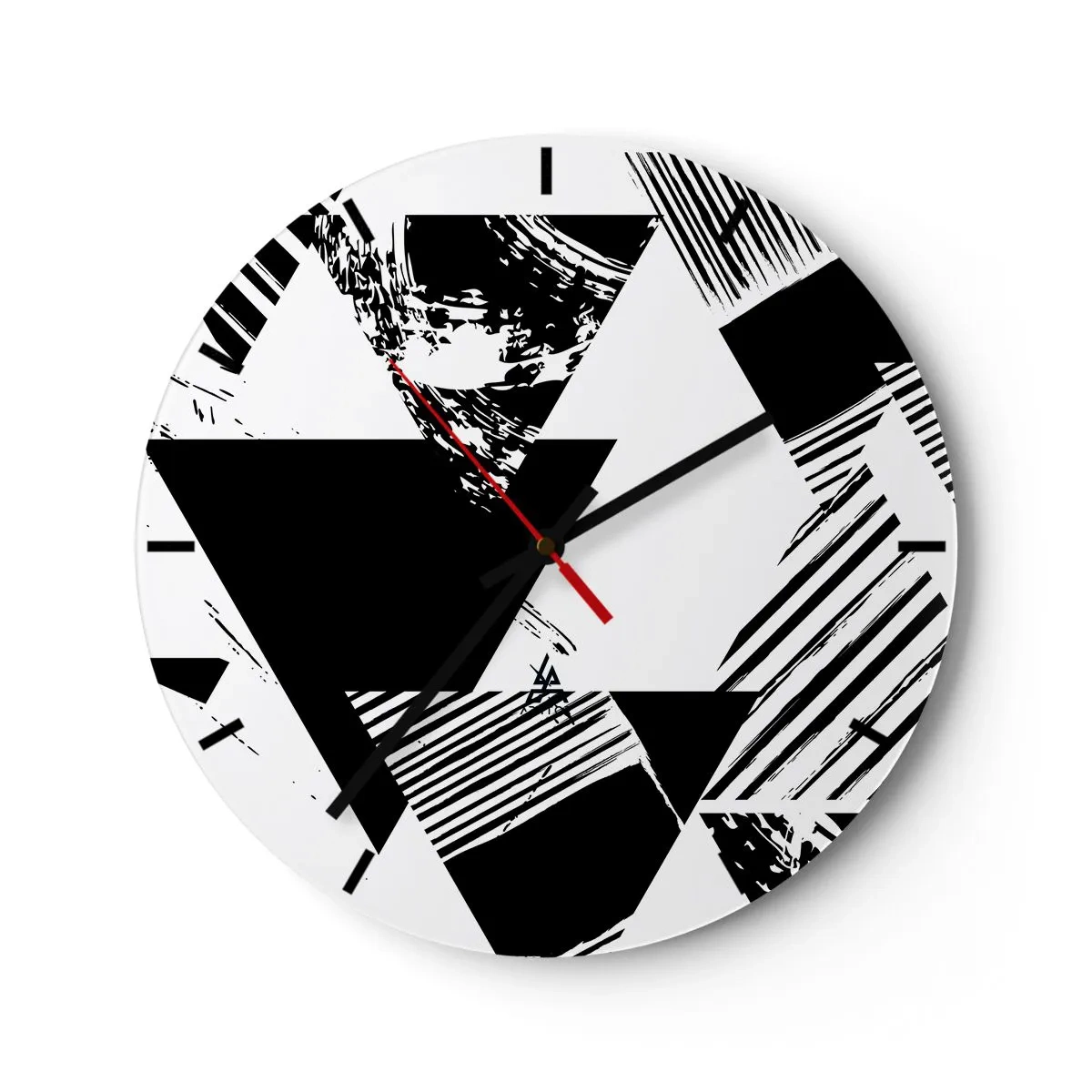 Horloge murale - Pendule murale - Composition géométrique en noir et blanc avec des triangles - 30x30cm - Pluie de triangles - Décoration murale moderne pour le salon, la cuisine et la chambre ARTTOR