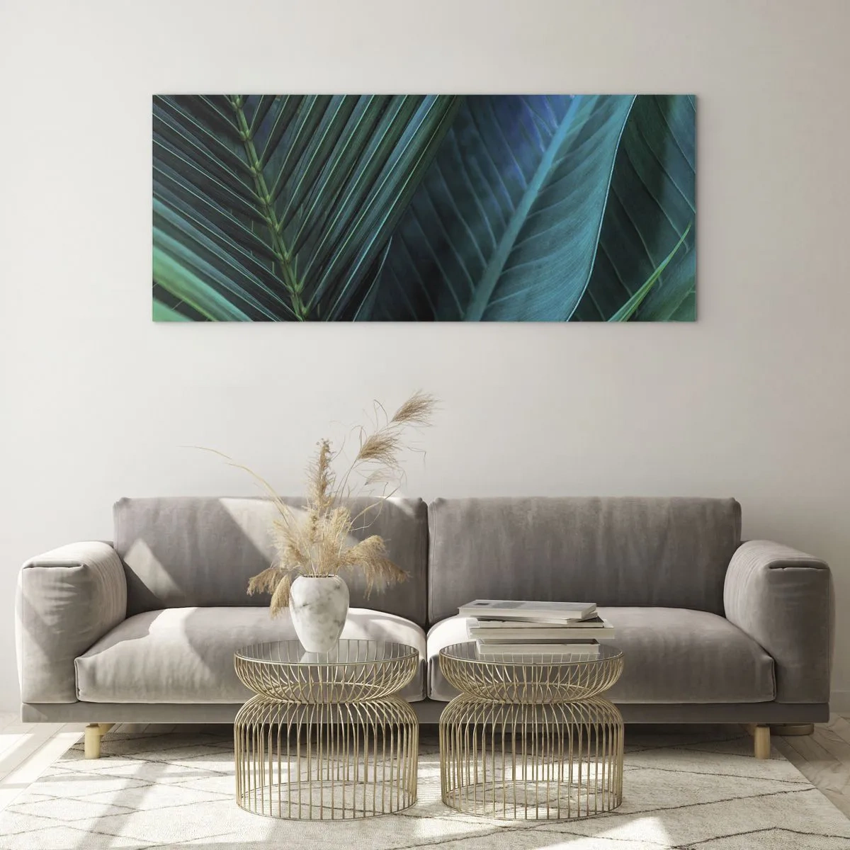Impression sur verre - Image sur verre - Gros plan de feuilles vertes tropicales - 120x50cm - L'anatomie du vert - Décoration murale moderne pour le salon et la chambre ARTTOR