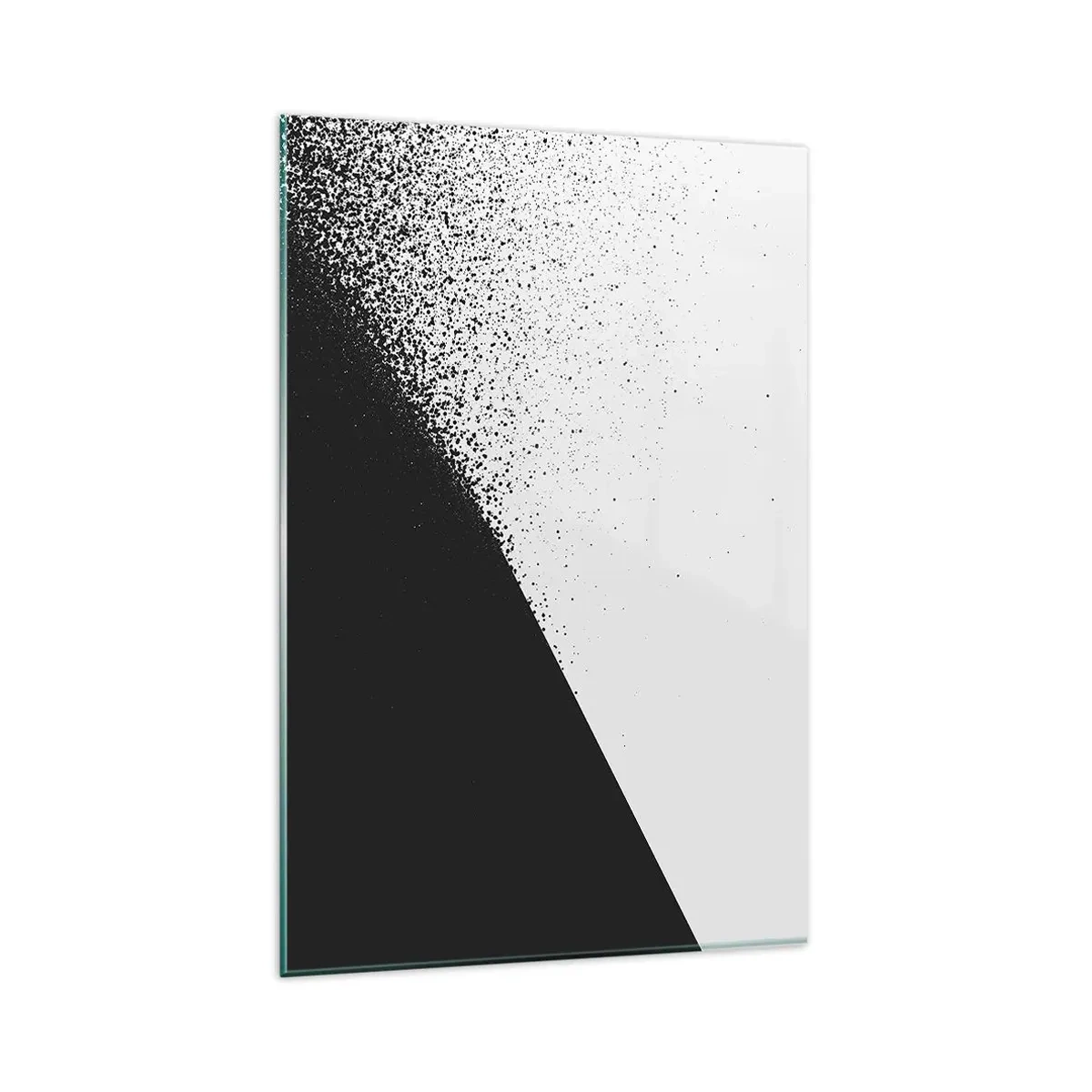 Impression sur verre - Image sur verre - Abstraction minimaliste en noir et blanc avec des points dispersés - 80x120cm - De plus en plus vite, de plus en plus - Décoration murale moderne pour le salon et la chambre ARTTOR