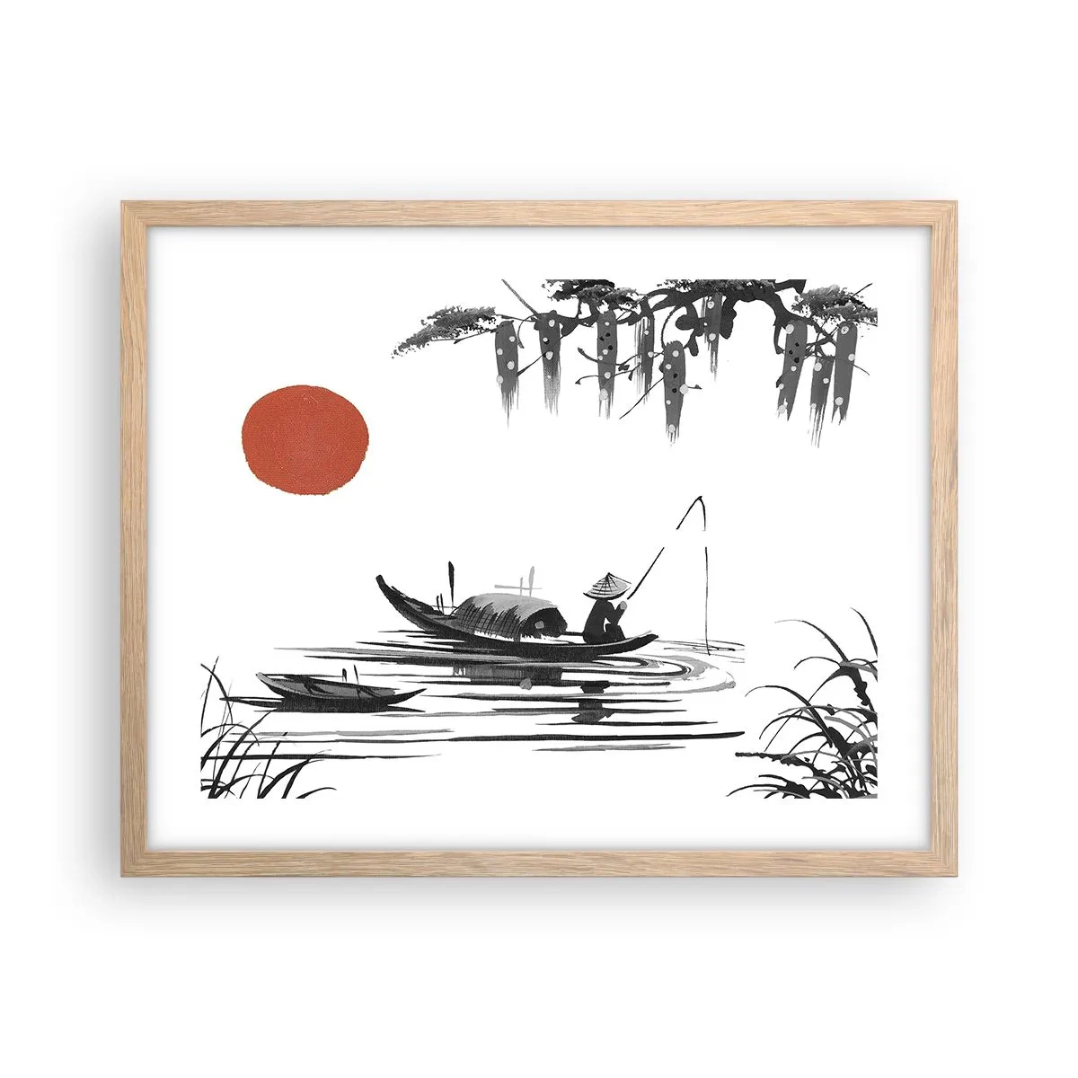 Affiche dans un chêne clair - Poster - Après-midi asiatique - 50x40 cm