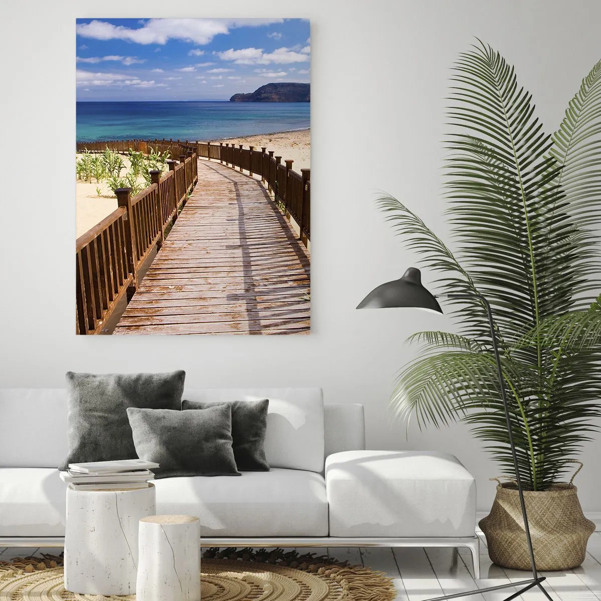 Impression sur verre - Image sur verre - Chemin en bois sur la plage menant à la mer - 50x70cm - Emmène-moi dans les îles du bonheur - Décoration murale moderne pour le salon et la chambre ARTTOR