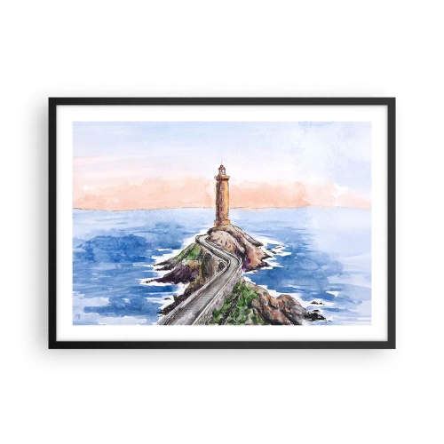 Affiche dans un cadre noir - Poster - Un phare sur un rivage rocheux - 70x50cm - Face à la mer - Décoration murale moderne pour le salon et la chambre ARTTOR