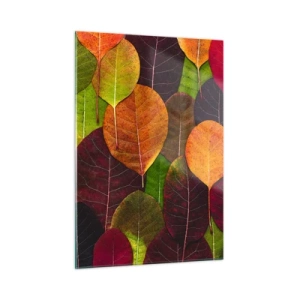 Impression sur verre - Image sur verre - Feuilles d'automne colorées dans un arrangement artistique - 50x70cm - Mozaique printannière - Décoration murale moderne pour le salon et la chambre ARTTOR