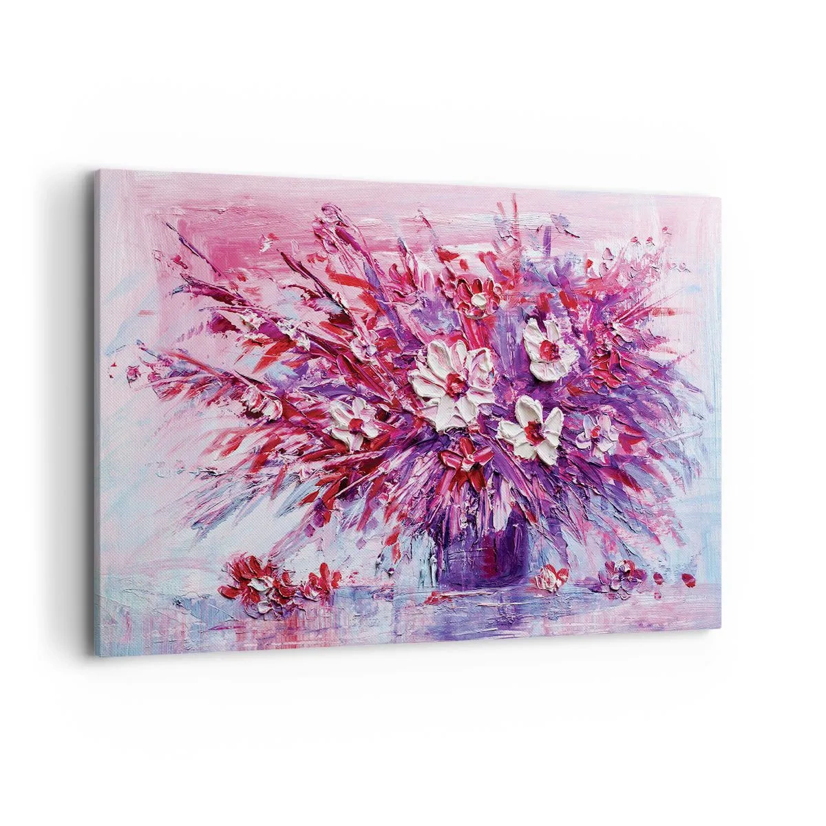 Impression sur toile - Image sur toile - Un bouquet de fleurs colorées dans des tons de rose et de violet - 120x80cm - Innocence et passion - Décoration murale moderne pour le salon et la chambre ARTTOR