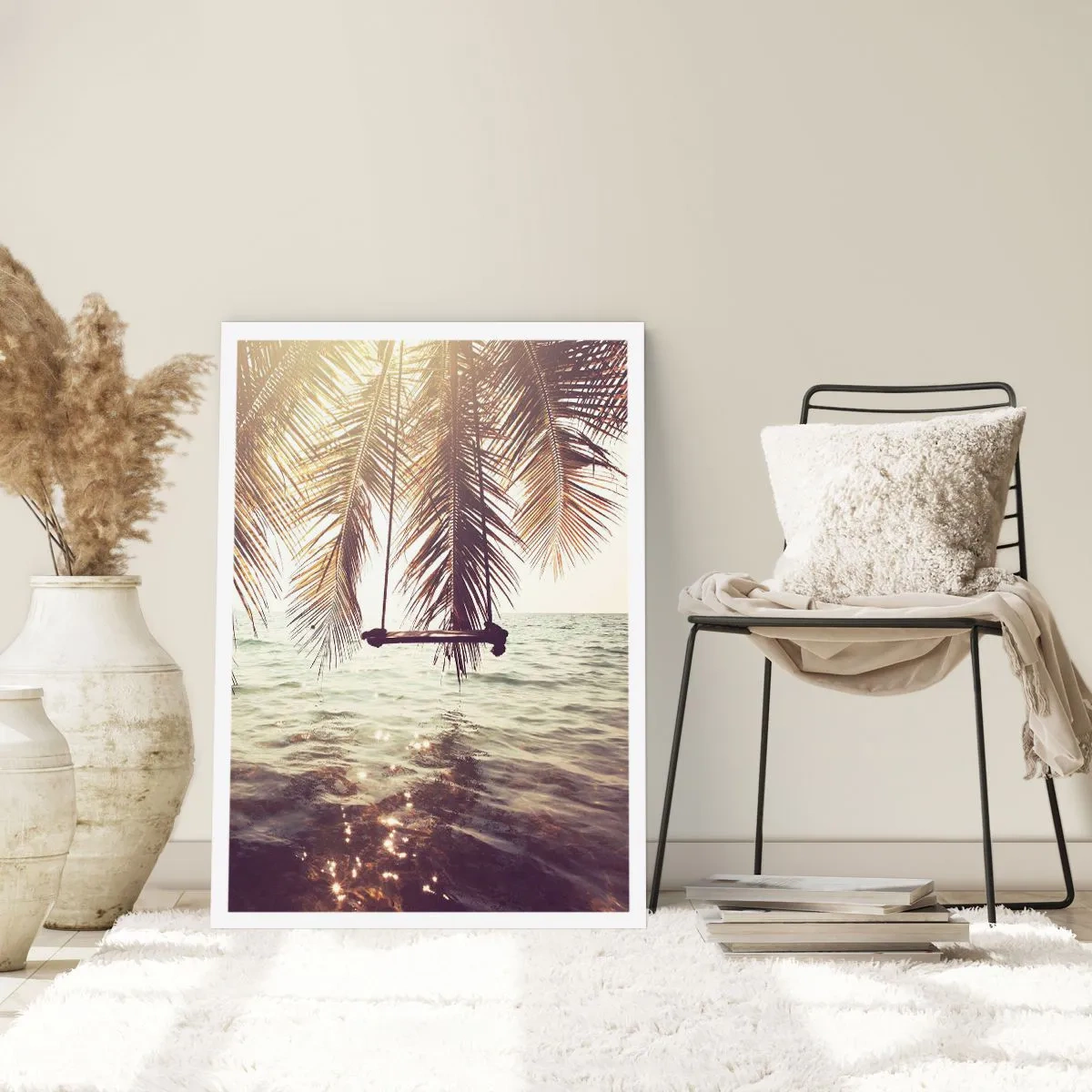 Affiche - Poster - Une balançoire sous les palmiers au bord de la mer calme - 50x70cm - Vous pouvez vous balancer dans les nuages