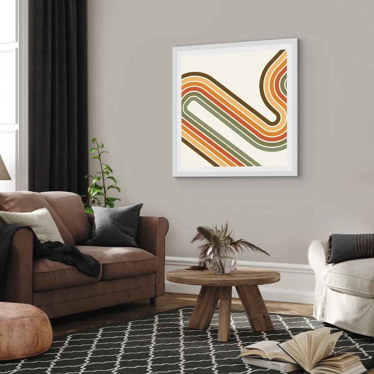 Affiche dans un cadre blanc - Poster - En zig zag vers le but - 50x50 cm
