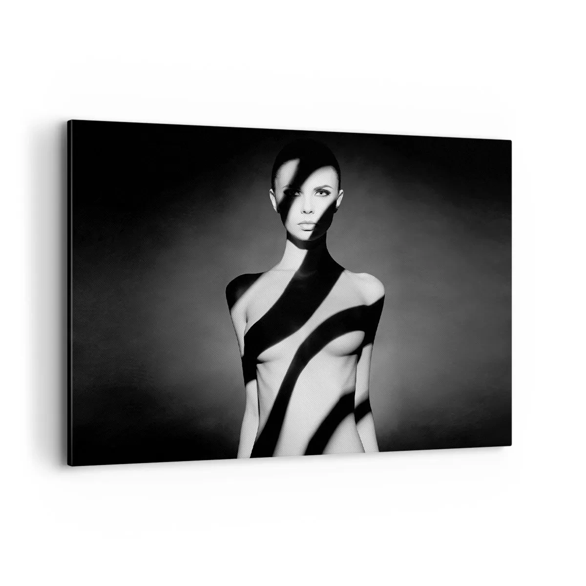 Impression sur toile - Image sur toile - Portrait noir et blanc d'une femme dans l'ombre et la lumière - 100x70cm - Dans la brillance et l'ombre - Décoration murale moderne pour le salon et la chambre ARTTOR