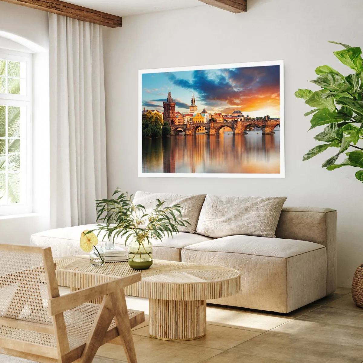 Affiche - Poster - Le pont historique sur la rivière à la lumière du soleil couchant - 100x70cm - Belle depuis des lustres - Décoration murale moderne pour le salon et la chambre ARTTOR