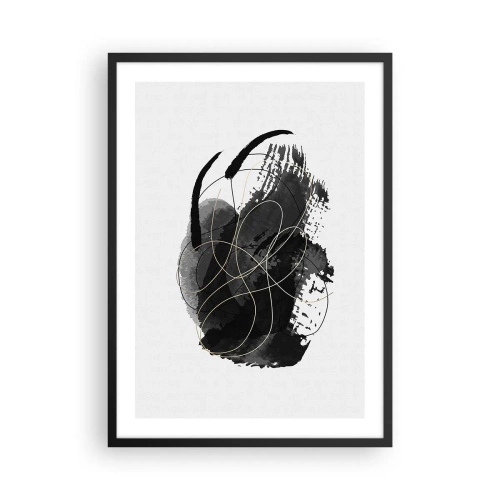 Affiche dans un cadre noir - Poster - Une composition abstraite en noir avec de délicates lignes dorées. - 50x70cm - Fait de noir - Décoration murale moderne pour le salon et la chambre ARTTOR