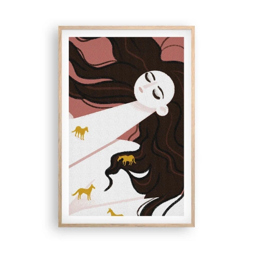Affiche dans un chêne clair - Poster - Rêve d'un cheval d'or - 61x91 cm