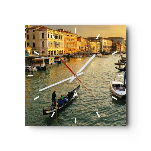 Horloge murale - Pendule murale - Gondole sur un canal de Venise au coucher du soleil - 30x30cm - Du côté ensoleillé de la rue - Décoration murale moderne pour le salon et la chambre ARTTOR