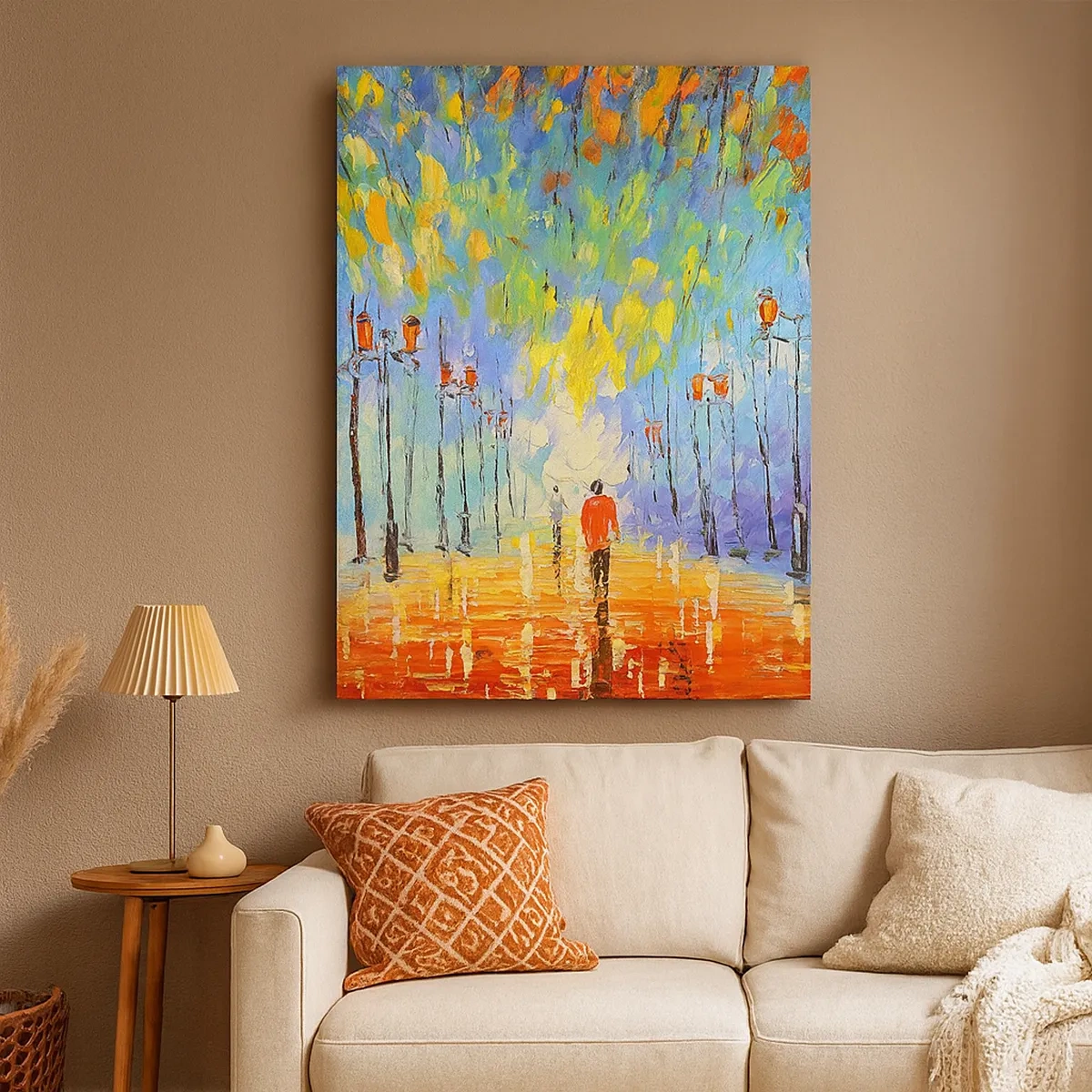 Impression sur toile - Image sur toile - Une promenade pittoresque parmi les lanternes par une nuit pluvieuse - 50x70cm - Chant nocturne de la pluie - Décoration murale moderne pour le salon et la chambre ARTTOR