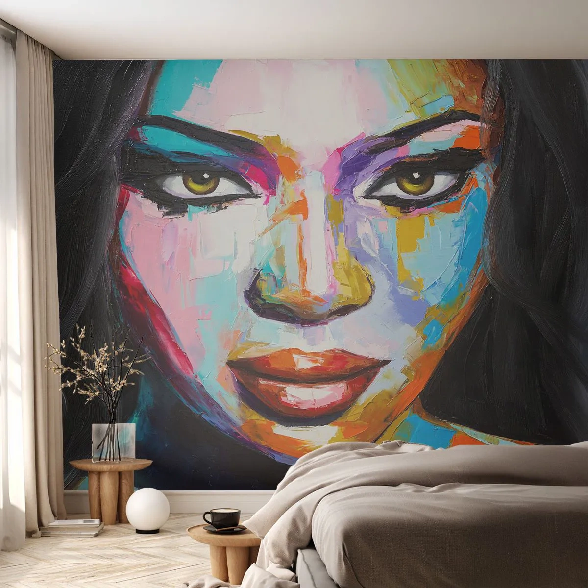 Papier Peint Autocollant Deluxe Sticker - Il est impossible de le quitter les yeux - Portrait d'une femme, Affronter, Morceau - 400x280 cm