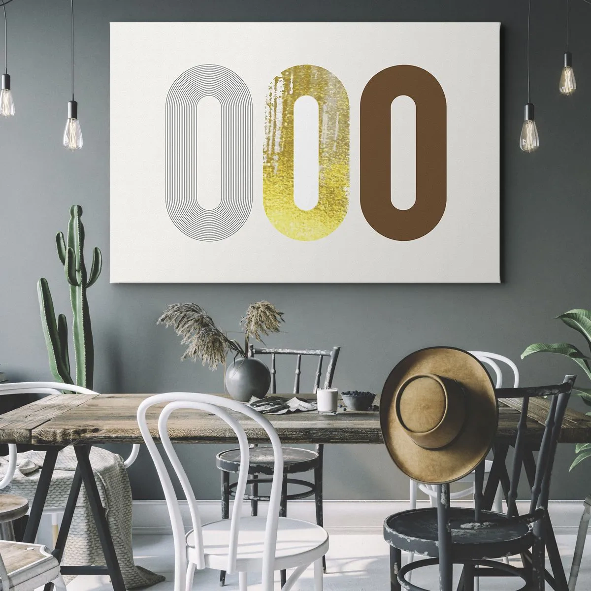 Impression sur toile - Image sur toile - Motif abstrait de trois formes géométriques - 120x80cm - Ooo! - Décoration murale moderne pour le salon et la chambre ARTTOR