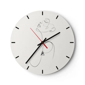 Horloge murale - Pendule murale - Un profil féminin réalisé avec une ligne noire sur un fond clair - 30x30cm - En boucle dans les rêves - Décoration murale moderne pour le salon, la cuisine et la chambre ARTTOR