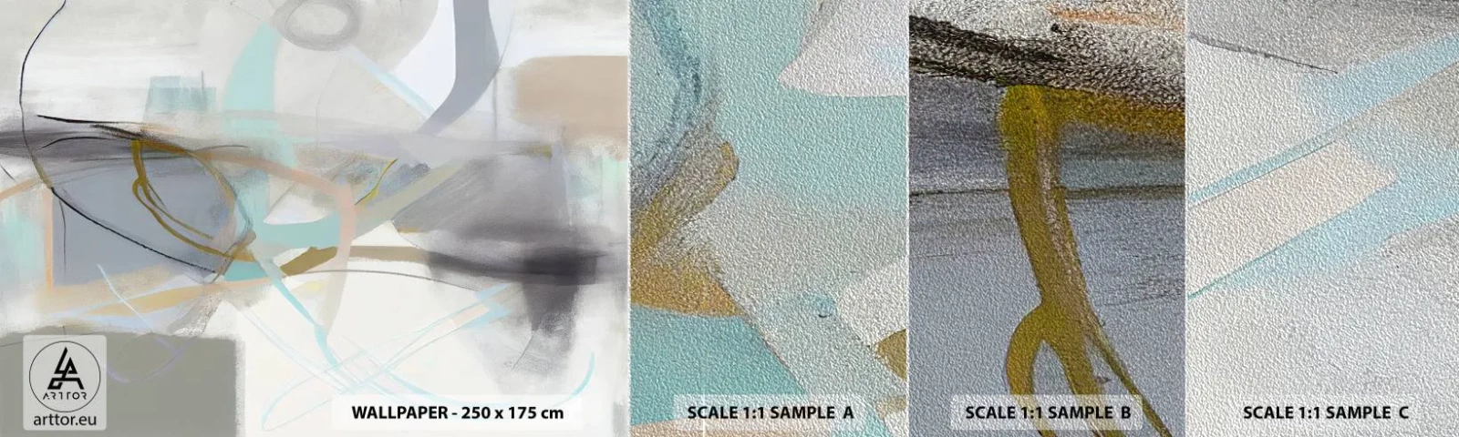 Échantillon de Papier Peint Premium Sand - Abstraction brumeuse - Abstraction, Morceau, Brillant - 100x30 cm