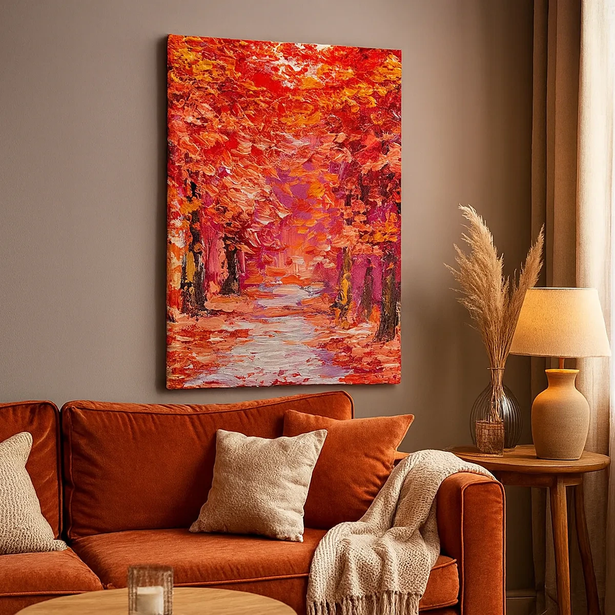 Impression sur toile - Image sur toile - Une ruelle pittoresque aux couleurs d'automne dans le style impressionniste - 50x70cm - Impression d'automne - Décoration murale moderne pour le salon et la chambre ARTTOR