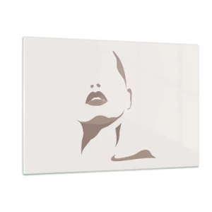Impression sur verre - Image sur verre - Contour du visage et du cou d'une femme dans un style minimaliste - 120x80cm - Fait de lumière et d'ombre - Décoration murale moderne pour le salon et la chambre ARTTOR