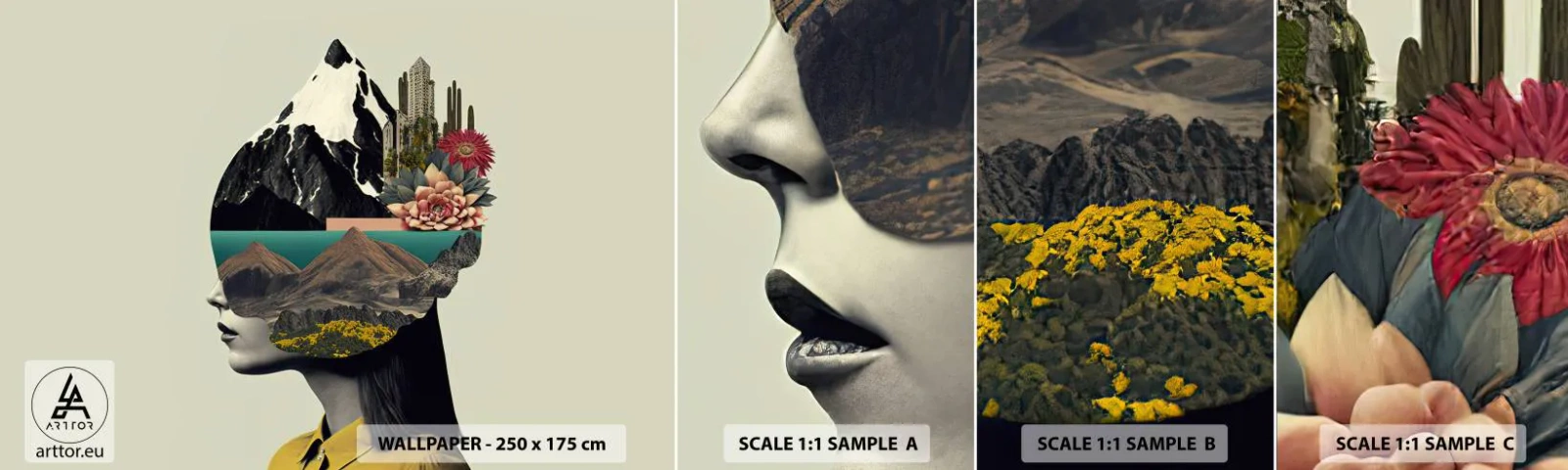 Échantillon De Papier Peint Standard Eco - La femme – toujours un mystère - Montagnes, Esprit, Tête - 100x30 cm