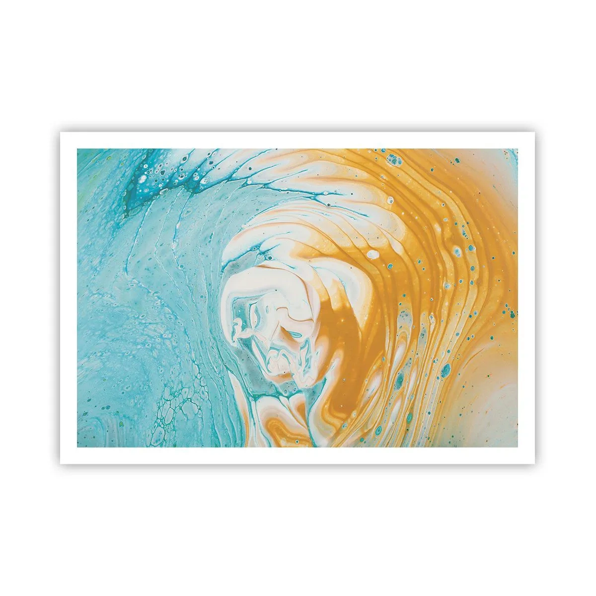 Affiche - Poster - Vagues abstraites dans des tons de bleu et d'or sur toile - 100x70cm - Tourbillon pastel - Décoration murale moderne pour le salon et la chambre ARTTOR