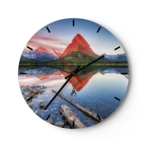 Horloge murale - Pendule murale - Paysage de montagne avec reflet dans le lac - 30x30cm - Chaleur et fraicheur - Décoration murale moderne pour le salon, la cuisine et la chambre ARTTOR