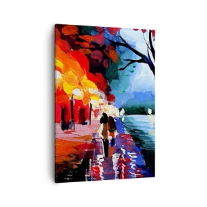 Impression sur toile - Image sur toile - Une promenade d'automne le long du sentier surplombant l'eau - 50x70cm - Automne flamboyant dans le parc - Décoration murale moderne pour le salon et la chambre ARTTOR