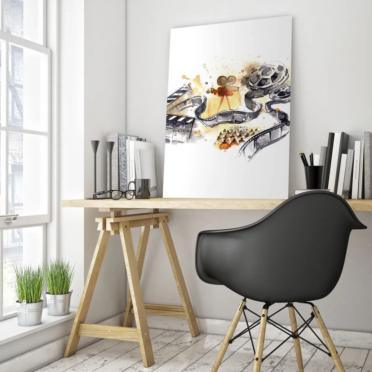 Impression sur verre - Image sur verre - Le symbolisme du cinéma avec une pellicule dans une aquarelle artistique - 70x100cm - Au pays des rêves - Décoration murale moderne pour le salon et la chambre ARTTOR