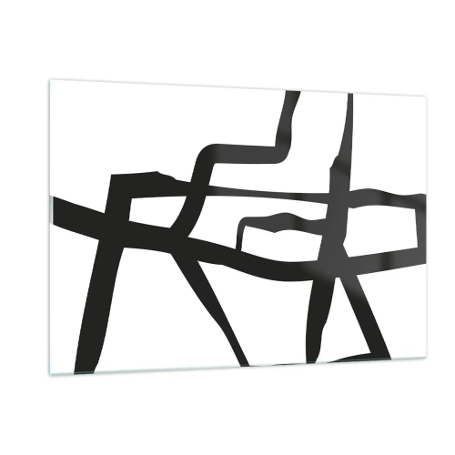 Impression sur verre - Image sur verre - Une structure abstraite en noir et blanc ressemblant à un plan urbain. - 120x80cm - Conception noir et blanc - Décoration murale moderne pour le salon et la chambre ARTTOR
