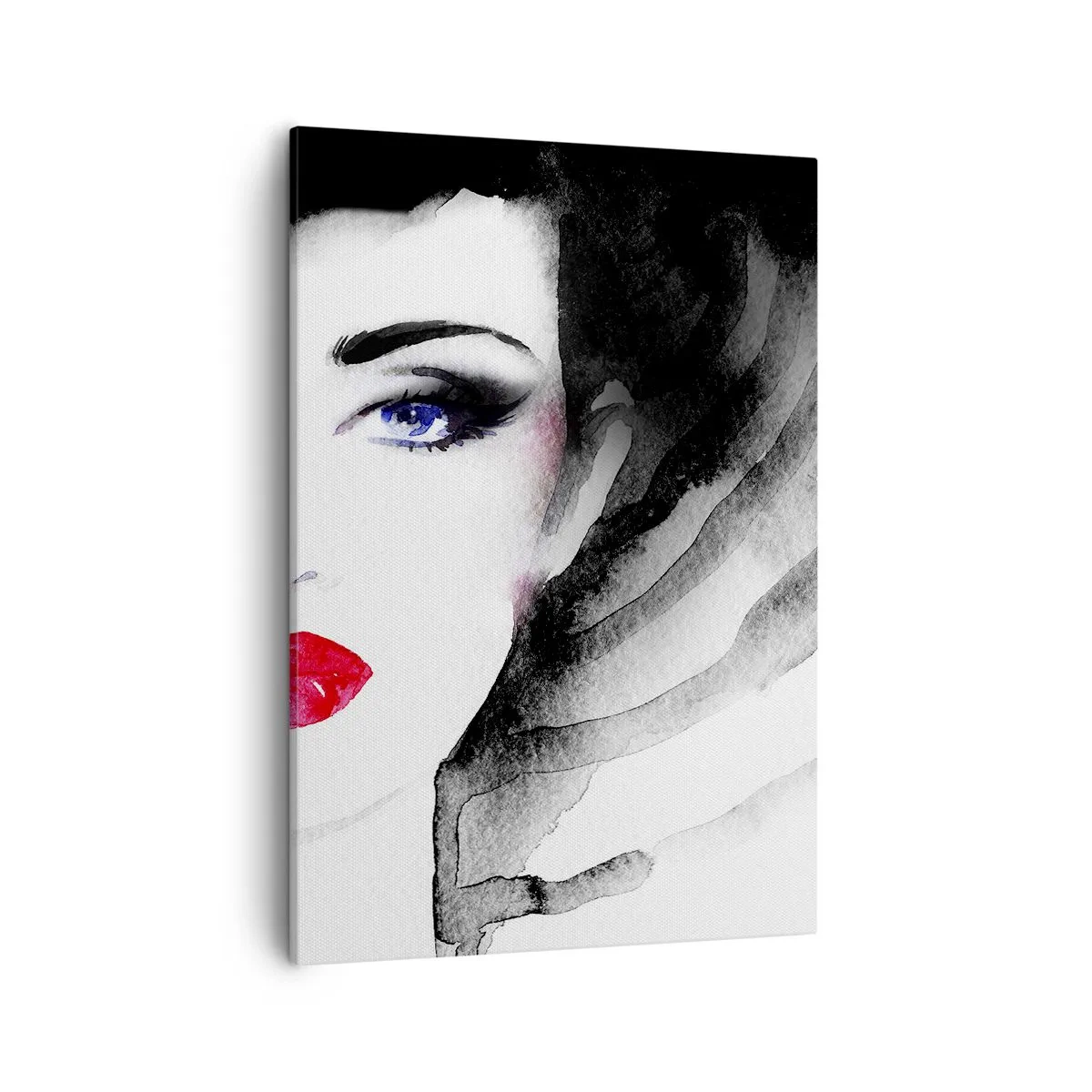 Impression sur toile - Image sur toile - Portrait d'une femme aux lèvres rouges et aux yeux bleus intenses - 50x70cm - Elle repousse et attire - Décoration murale moderne pour le salon et la chambre ARTTOR
