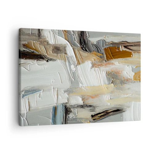 Impression sur toile - Image sur toile - Abstraction texturale dans des tons terre et blanc - 70x50cm - Couches colorées - Décoration murale moderne pour le salon et la chambre ARTTOR