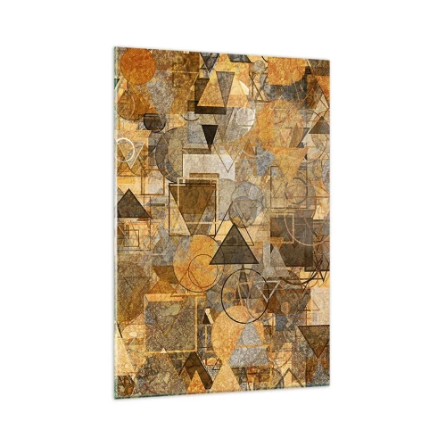 Impression sur verre - Image sur verre - Motifs géométriques abstraits dans des tons dorés - 80x120cm - Le monde en forme - Décoration murale moderne pour le salon et la chambre ARTTOR