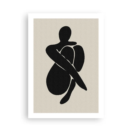 Affiche - Poster - Figure abstraite dans une pose avec les bras enroulés autour du corps, illustration en noir et blanc - 50x70cm - Dans ses propres bras - Décoration murale moderne pour le salon et la chambre ARTTOR