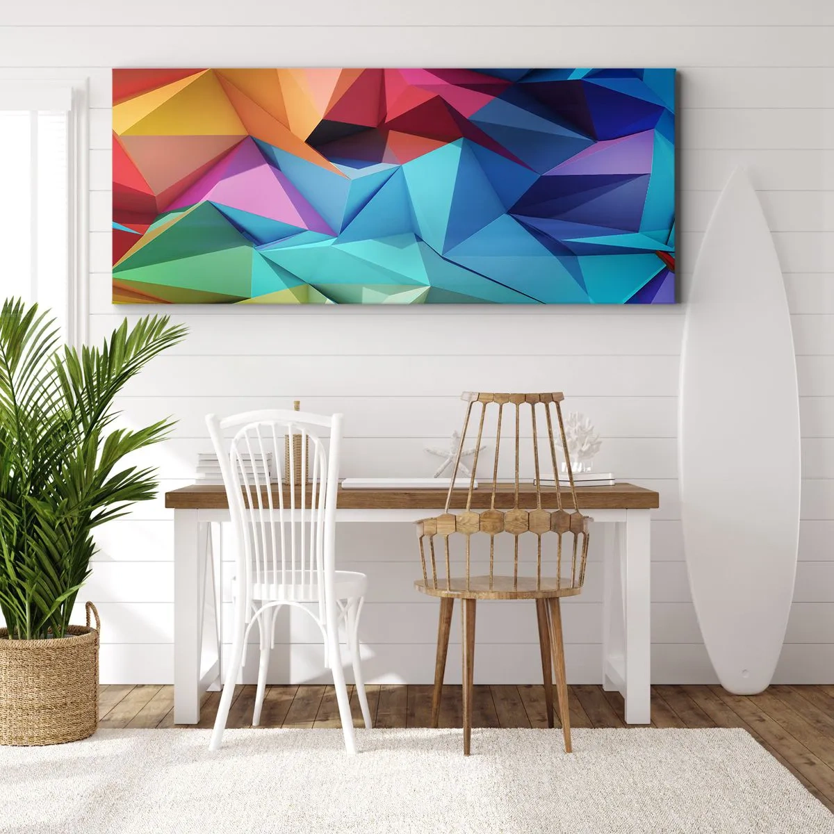 Impression sur toile - Image sur toile - Abstraction géométrique colorée aux couleurs vives - 120x50cm - Origami arc-en-ciel - Décoration murale moderne pour le salon et la chambre ARTTOR