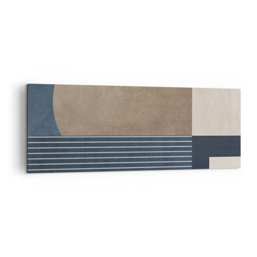 Impression sur toile - Image sur toile - Figures géométriques dans les tons beige et bleu marine avec des lignes - 140x50cm - Composition simple et en rondeur - Décoration murale moderne pour le salon et la chambre ARTTOR