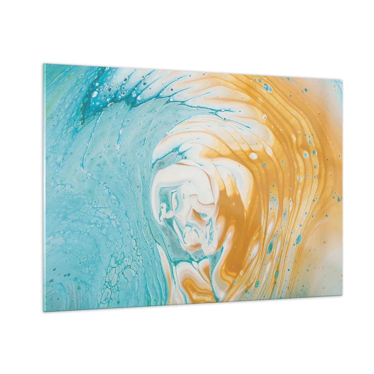 Impression sur verre - Image sur verre - Tourbillon pastel aux couleurs bleu et jaune - 100x70cm - Tourbillon pastel - Décoration murale moderne pour le salon et la chambre ARTTOR