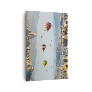 Impression sur toile - Image sur toile - Ballons colorés au-dessus d'un paysage rocheux - 80x120cm - Ici, tout est possible - Décoration murale moderne pour le salon et la chambre ARTTOR