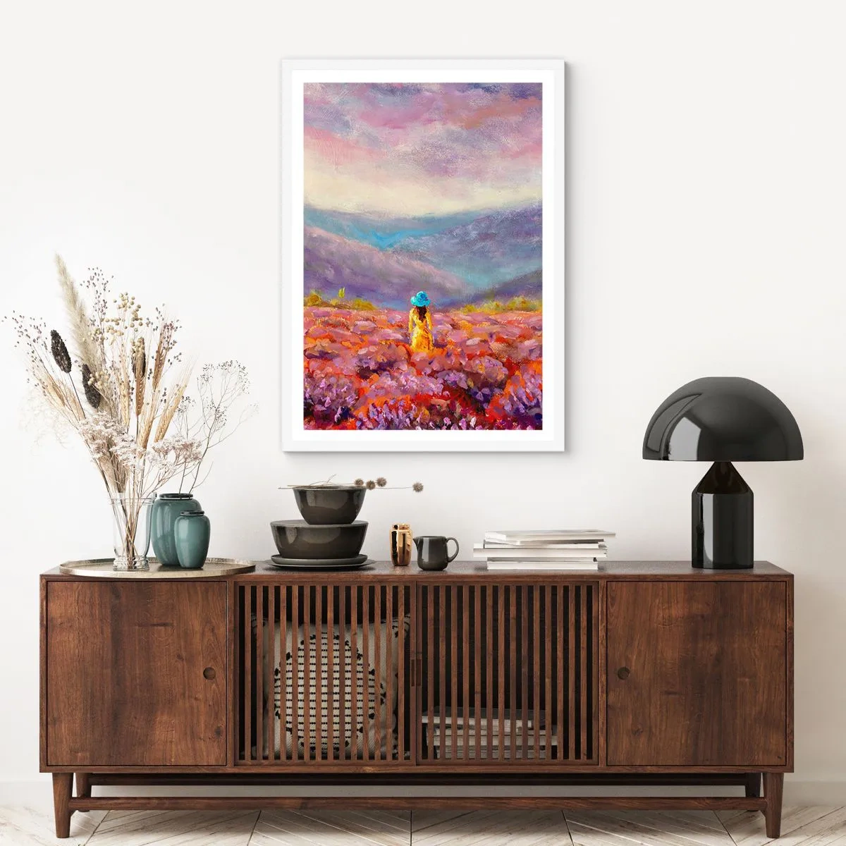 Affiche dans un cadre blanc - Poster - Dans un monde lavande - 30x40 cm