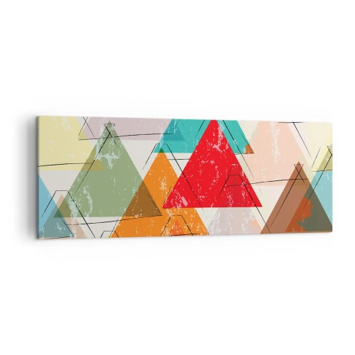 Impression sur toile - Image sur toile - Abstraction colorée avec des triangles géométriques - 140x50cm - Trois par trois - Décoration murale moderne pour le salon et la chambre ARTTOR
