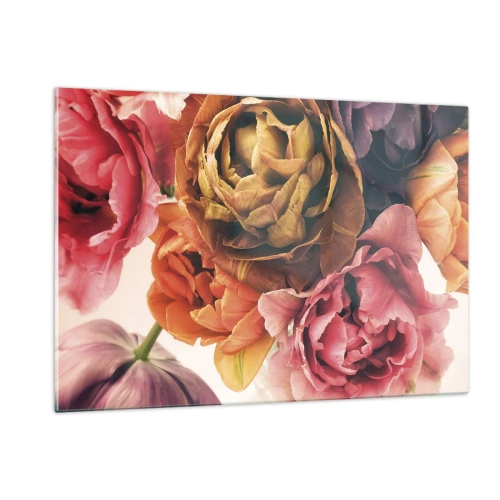 Impression sur verre - Image sur verre - Gros plan d'un bouquet de fleurs multicolores - 120x80cm - La fête de la vie - Décoration murale moderne pour le salon et la chambre ARTTOR