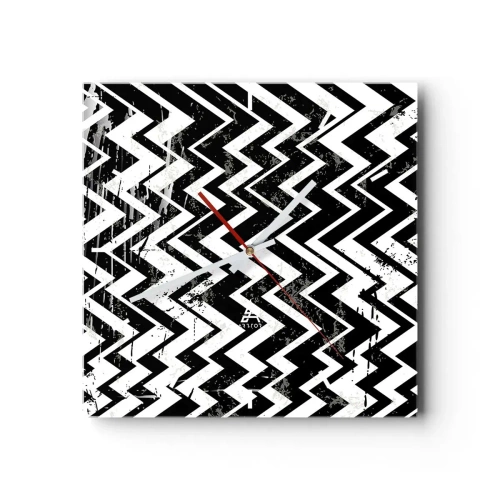 Horloge murale - Pendule murale - Motif en zigzag noir et blanc avec abrasions artistiques - 30x30cm - Zig-blanc, zag-noir - Décoration murale moderne pour le salon et la chambre ARTTOR