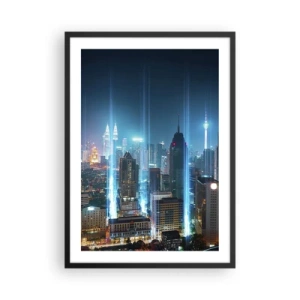 Affiche dans un cadre noir - Poster - Paysage nocturne du centre-ville avec des gratte-ciels - 50x70cm - À Berlin au paradis - Décoration murale moderne pour le salon et la chambre ARTTOR
