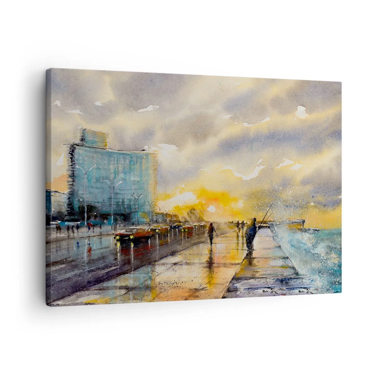 Impression sur toile - Image sur toile - Une vue pittoresque de la promenade en bord de mer au coucher du soleil - 70x50cm - La vie sur le rivage - Décoration murale moderne pour le salon et la chambre ARTTOR