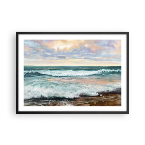 Affiche dans un cadre noir - Poster - Vagues de la mer contre un ciel nuageux au coucher du soleil - 70x50cm - Ici tu adouciras ton âme - Décoration murale moderne pour le salon et la chambre ARTTOR