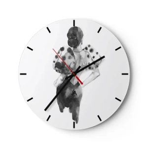 Horloge murale - Pendule murale - Illustration en noir et blanc d'une femme dans une robe élégante - 30x30cm - Elle est passée juste à côté - Décoration murale moderne pour le salon, la cuisine et la chambre ARTTOR