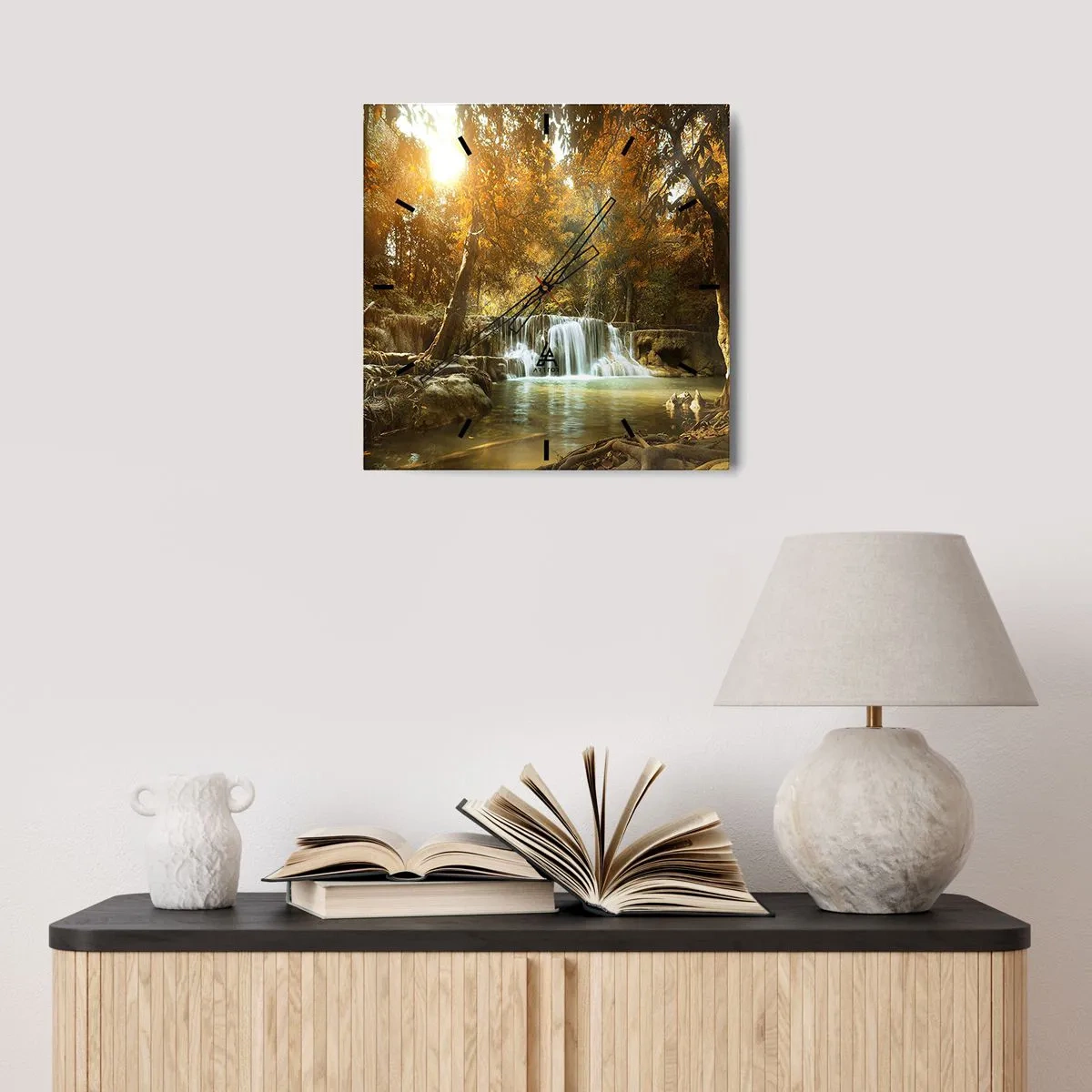 Horloge murale - Pendule murale - Paysage d'automne avec une cascade - 30x30cm - Cascade du parc - Décoration murale moderne pour le salon et la chambre ARTTOR