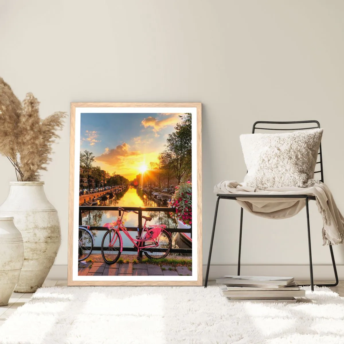 Affiche dans un chêne clair - Poster - Matin de printemps à Amsterdam - 50x70 cm