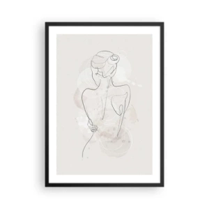 Affiche dans un cadre noir - Poster - Une silhouette féminine délicate dans une ligne continue - 50x70cm - Comme un instrument sensible - Décoration murale moderne pour le salon et la chambre ARTTOR